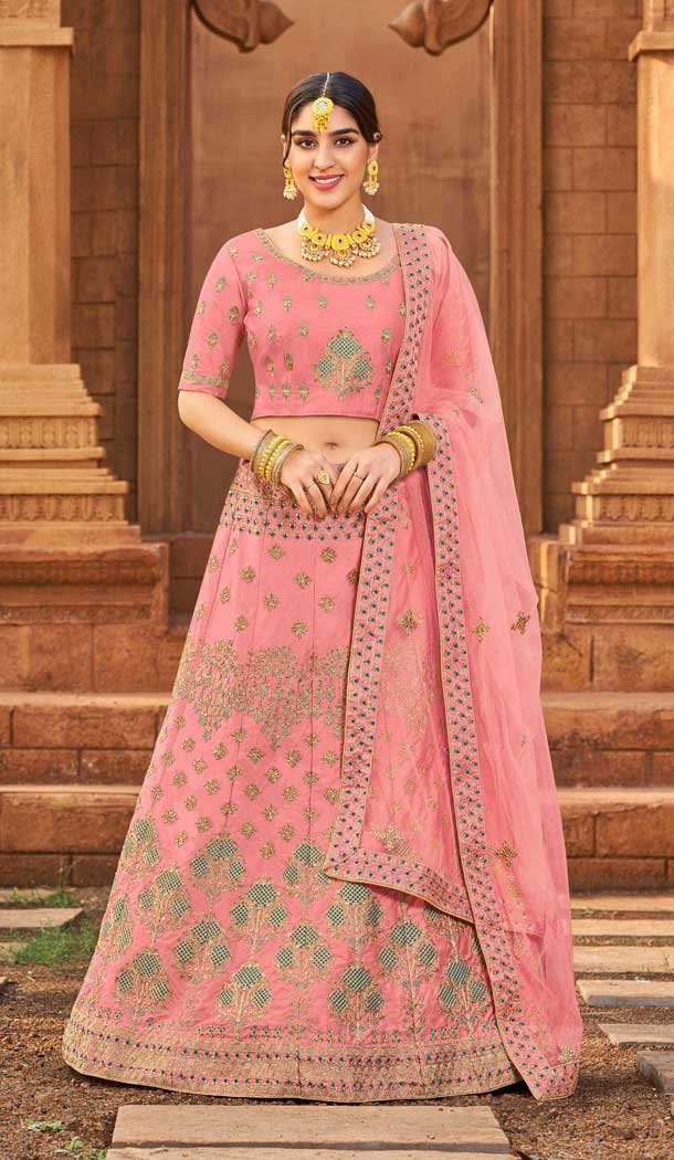 Pink Color Malai Satin Designer Party Wear Plus Size Women Lehenga Choli -3751149440