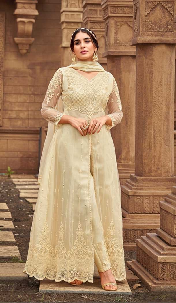 Off White Color Heavy Butterfly Net Trendy Party Wear Salwar Suit -3752149442