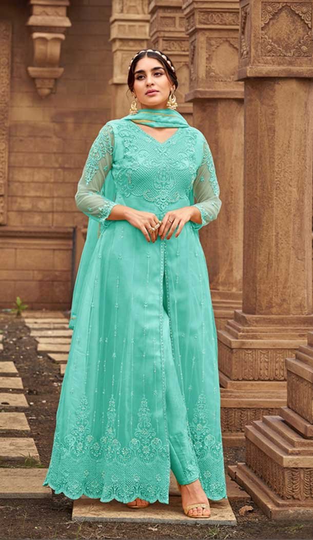 Sky Blue Color Heavy Butterfly Net Trendy Party Wear Salwar Suit -3752149443