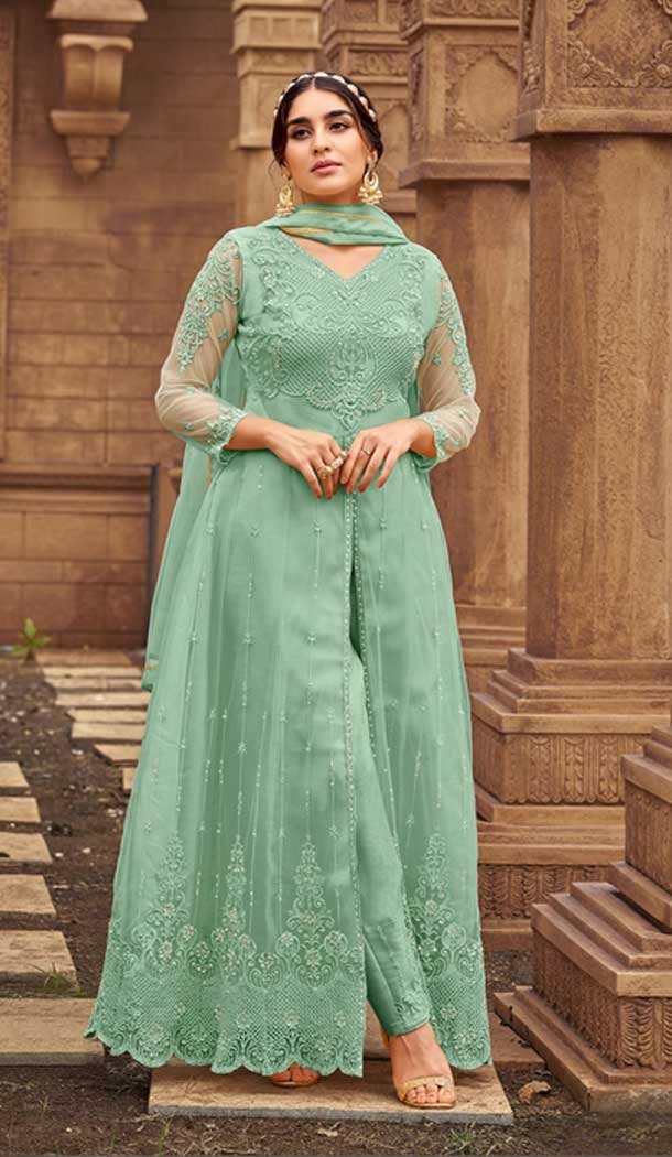 Mint Green Color Heavy Butterfly Net Trendy Party Wear Salwar Suit -3752149446