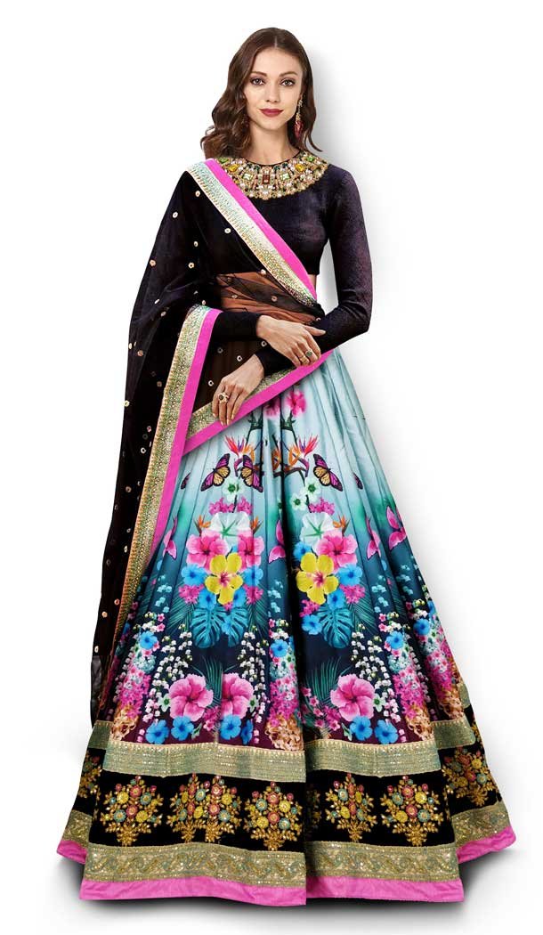 Multi Color Art Silk With Satin Digital Printed Designer Floral Lehenga Choli -3764149531