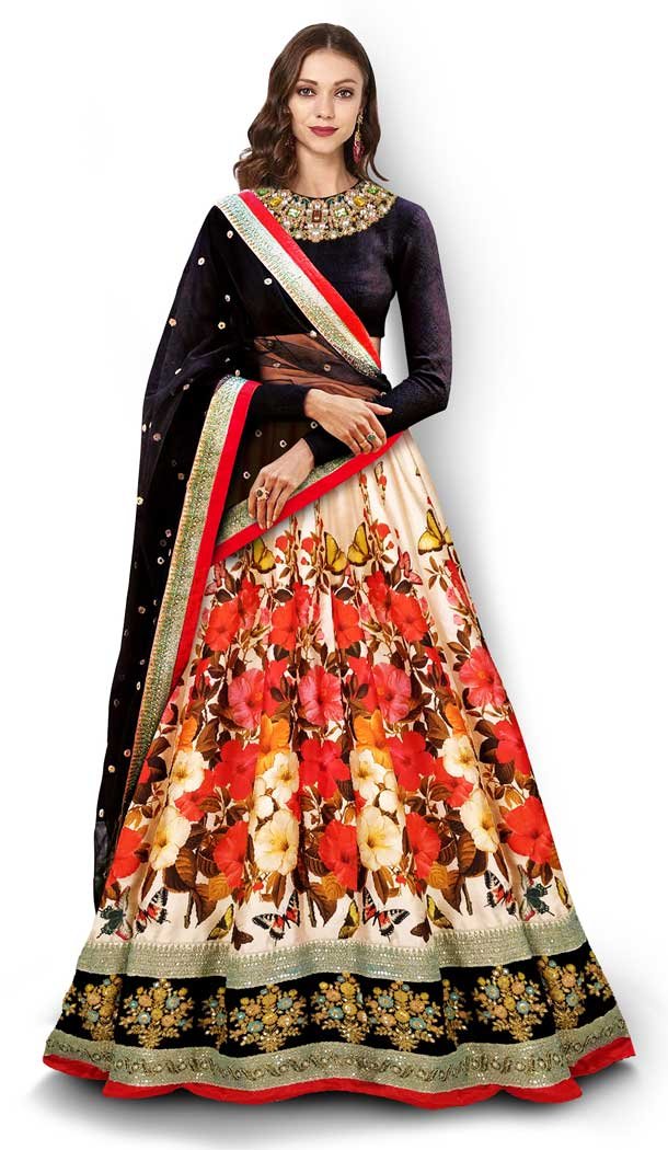 Sun Shine Multi Color Art Silk With Satin Digital Printed Floral Lehenga Choli -3764149532