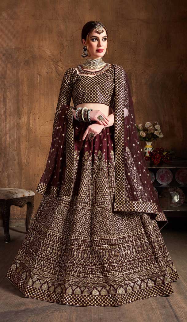 Maroon Color Raw Silk Digital Designer Party Wear Lehenga Choli -3765149535