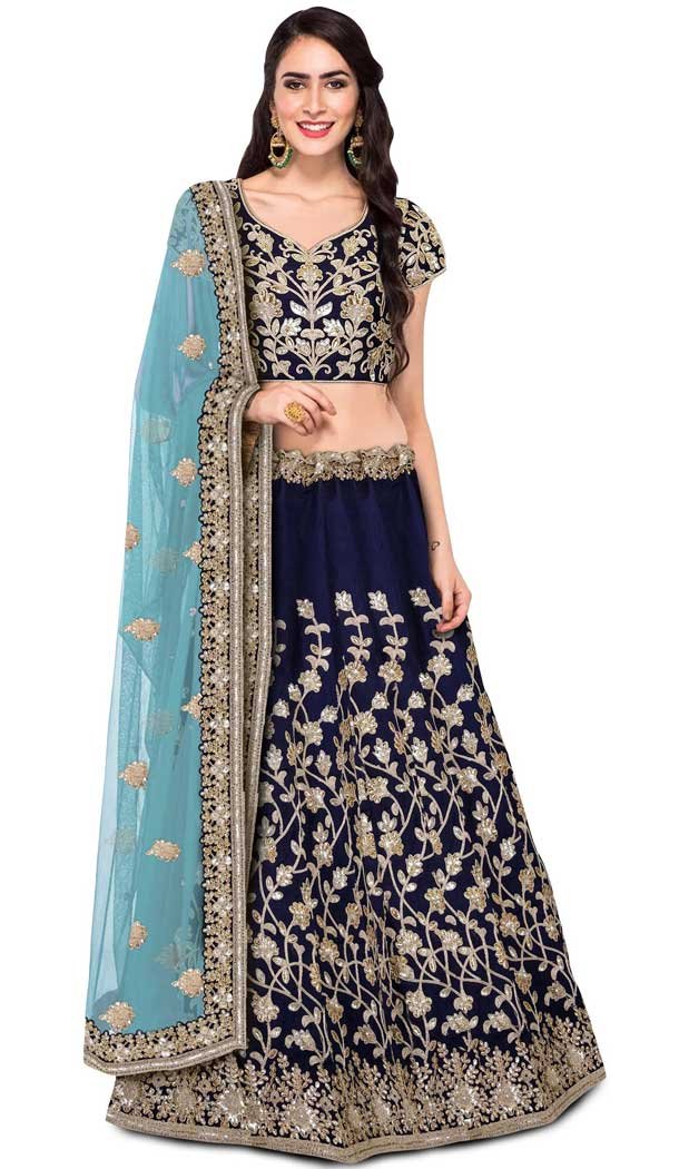 Pretty Blue Color Raw Silk Digital Designer Party Wear Lehenga Choli -3766149537