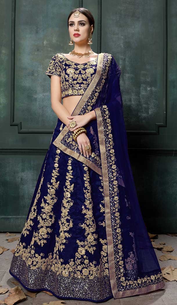 Splendorous Blue Color Raw Silk Digital Designer Party Wear Lehenga Choli -3767149539