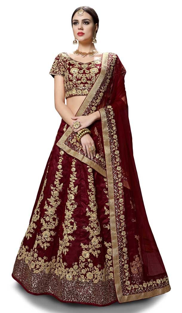 Exotic Maroon Color Raw Silk Digital Designer Party Wear Lehenga Choli -3767149540