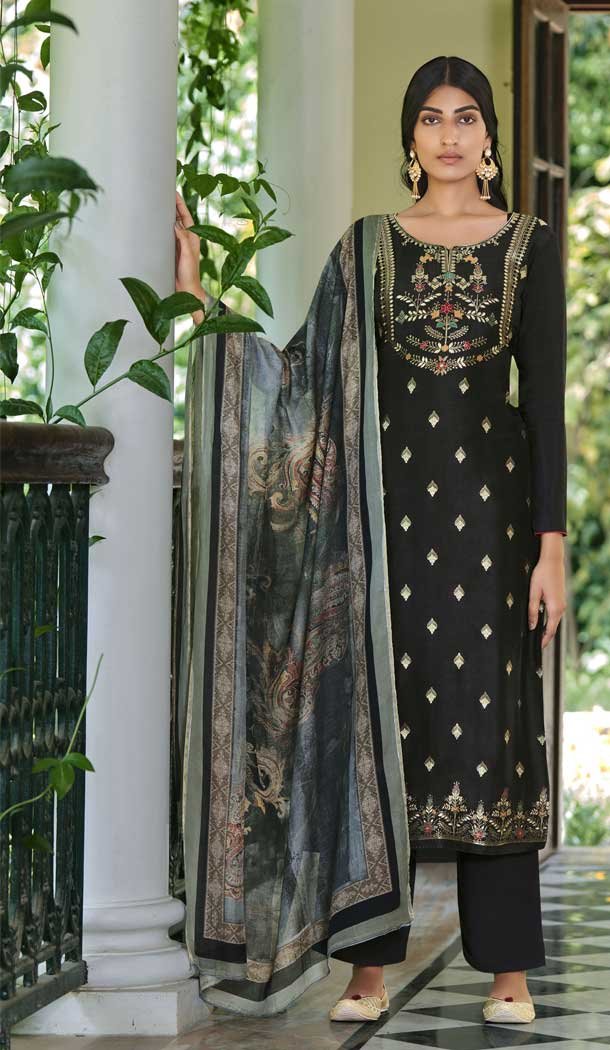 Marvelous Black Color Pure Viscose Silk Evening Party Wear Salwar Kameez -3775149612