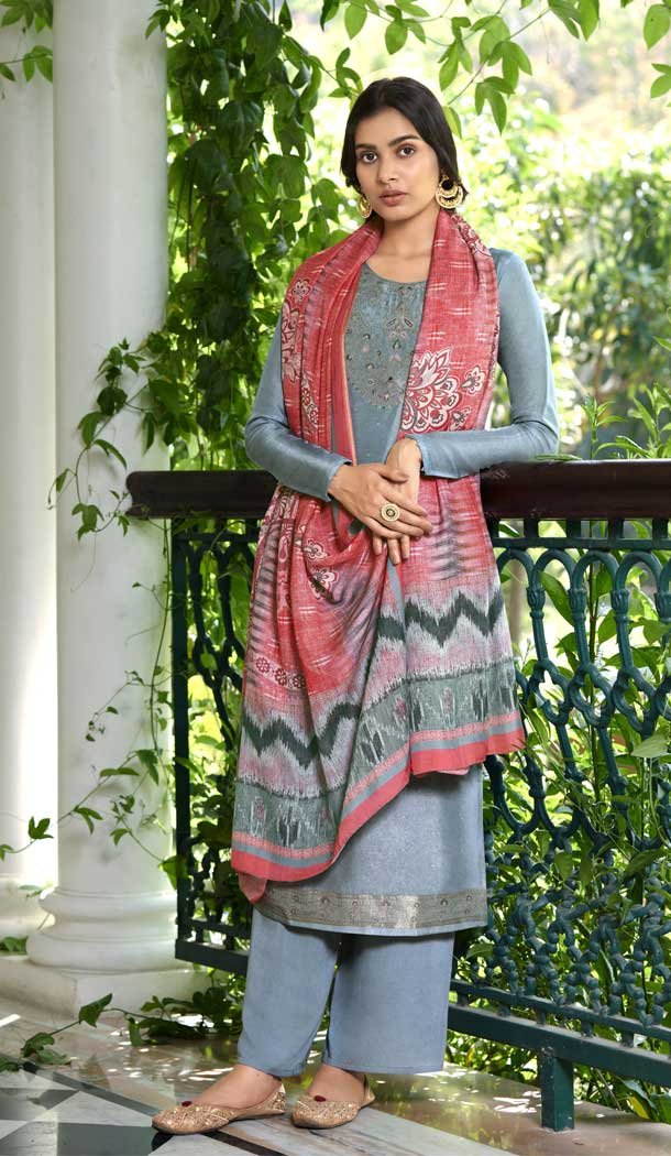 Majesty Grey Color Pure Viscose Silk Evening Party Wear Salwar Kameez -3775149615