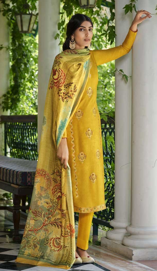 Lemon Yellow Color Pure Viscose Silk Evening Party Wear Salwar Kameez -3775149617