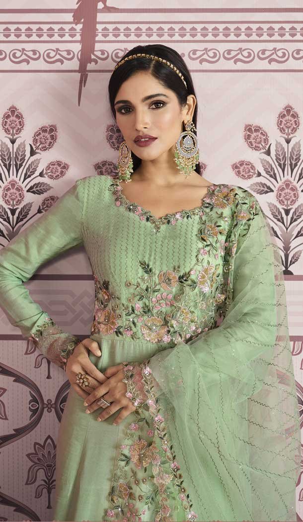 Pista Green Color Russian Silk Designer Pakistani Style Salwar Kameez -3778149632