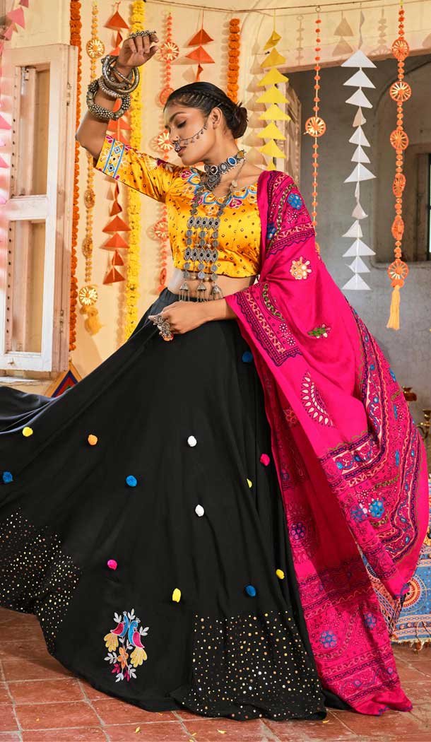 Ethnic Yellow Color Gajji Silk Navratri Festive Wear Lehenga Choli -110365253