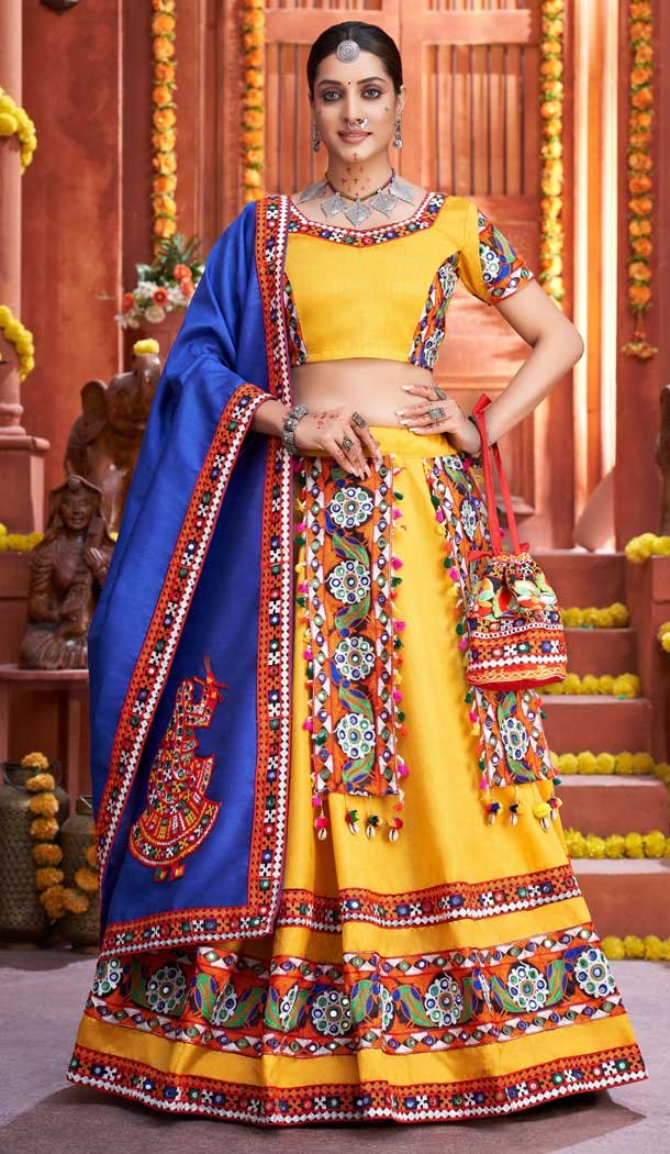 Magnificent Yellow Color Art Silk Navratri Festive Wear Women Lehenga Choli -110975632