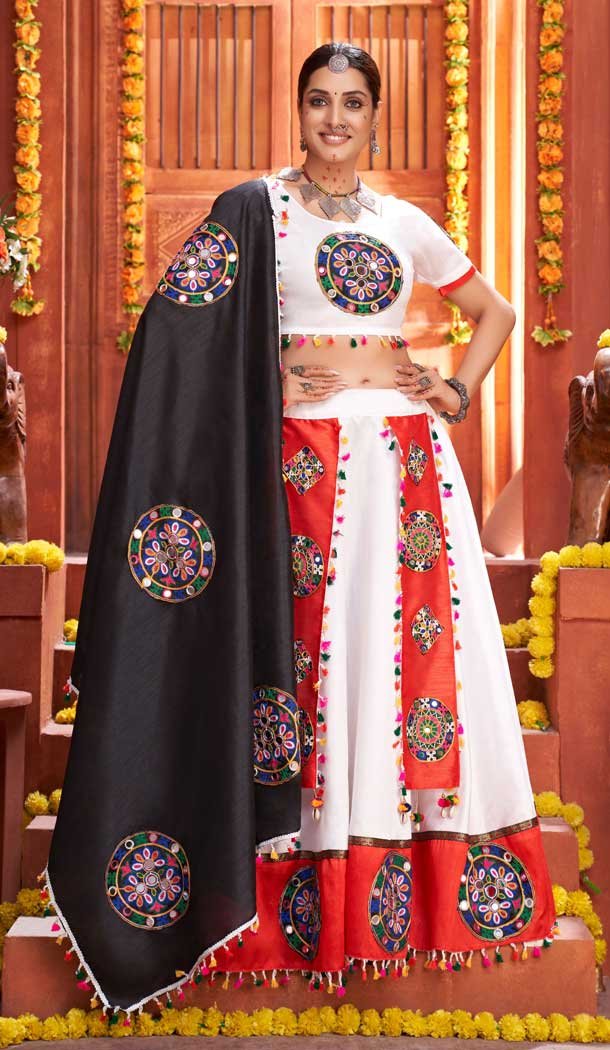 Gorgeous White Color Art Silk Navratri Festive Wear Women Lehenga Choli -110975633