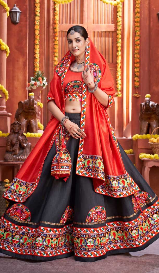 Sparkling Black Color Art Silk Navratri Festive Wear Women Lehenga Choli -110975634