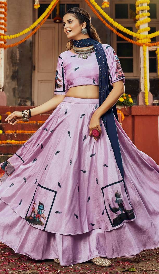 Alluring Pink Color Silk Digital Printed Navratri Garba Lehenga Choli -111015654