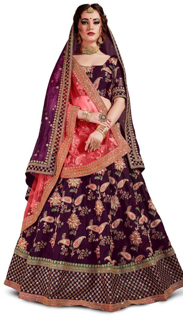 Magenta Color Taffeta Silk Designer Mehendi Sangeet Wear Lehenga Choli -3795149767