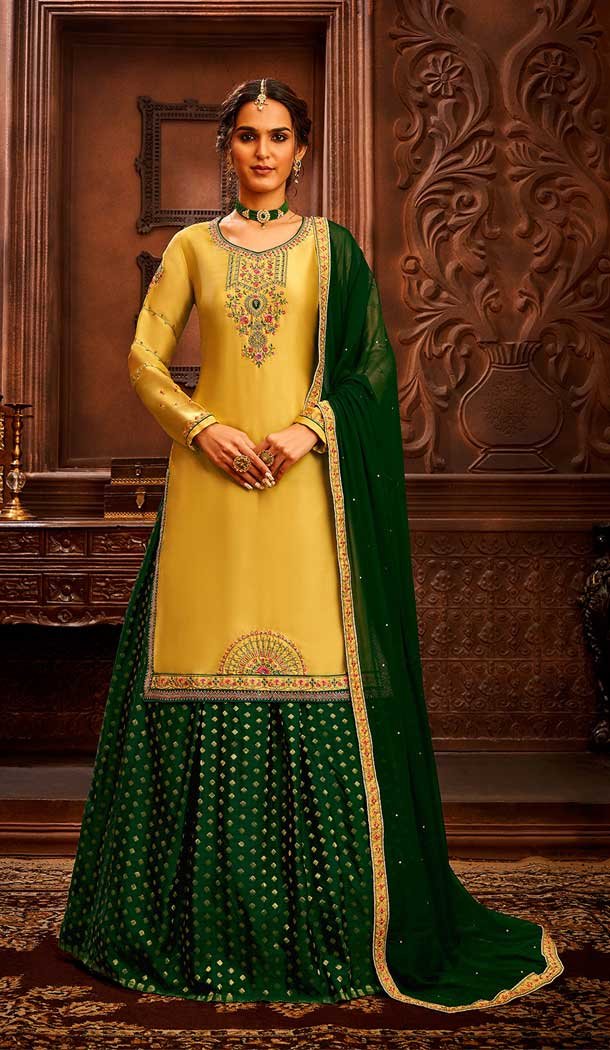 Fascinating Yellow Color Modal Satin Embroidery Party Wear Lehenga Suit -3746149414