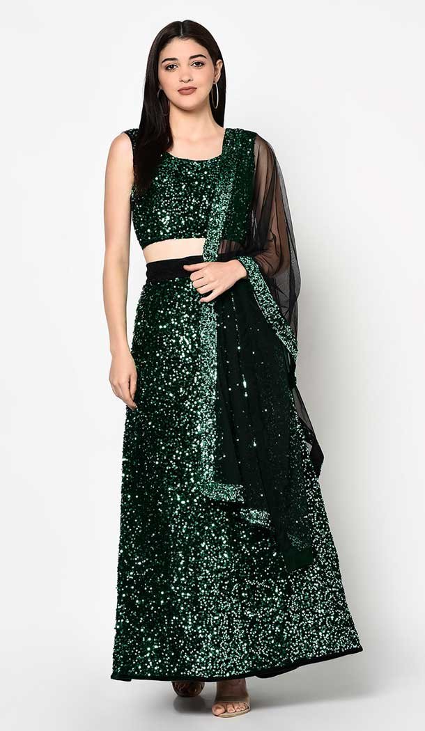 Green Color Velvet Tradtional Party Wear Plus Size Lehenga Choli -3855150197