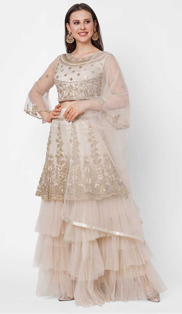 Off White Color Nylon Net Party Function Wear Women Lehenga Choli -3859150203