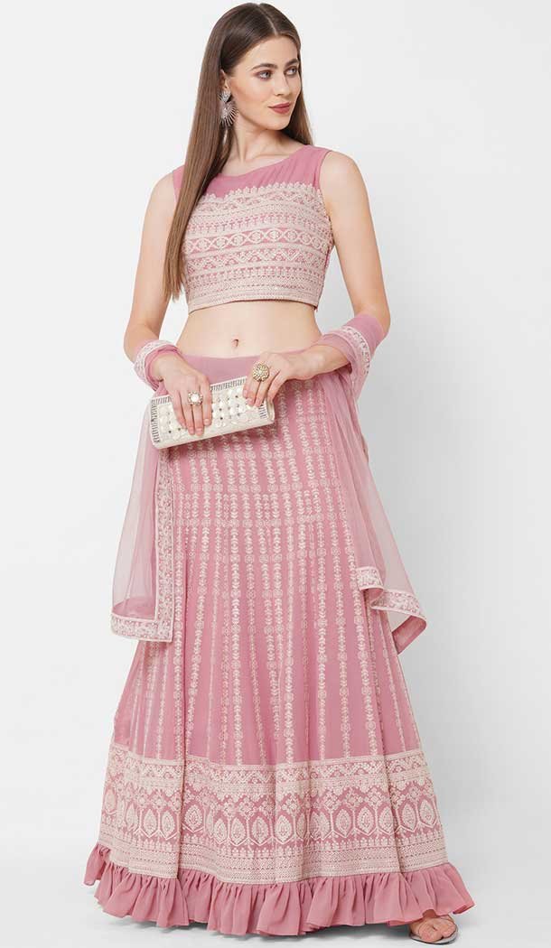 Rose Pink Color Georgette Party Function Wear Women Lehenga Choli -3860150209