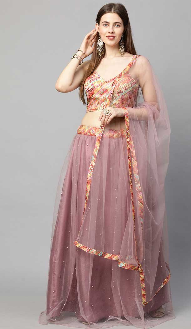 Onion Pink Color Net Fancy Party Function Wear Women Lehenga Choli -3861150214