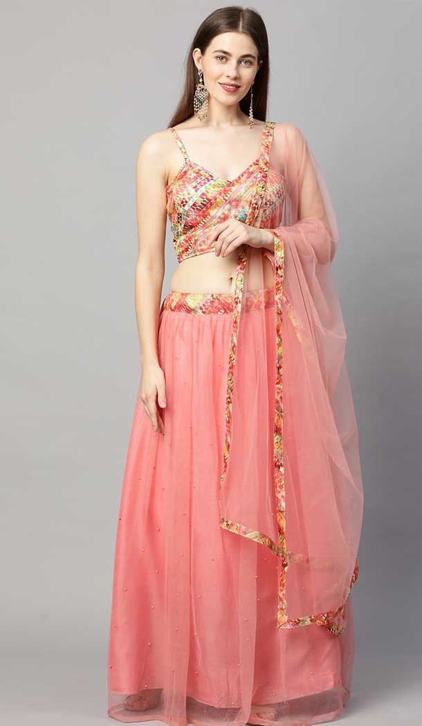 Pretty Pink Color Net Fancy Party Function Wear Women Lehenga Choli -3861150215