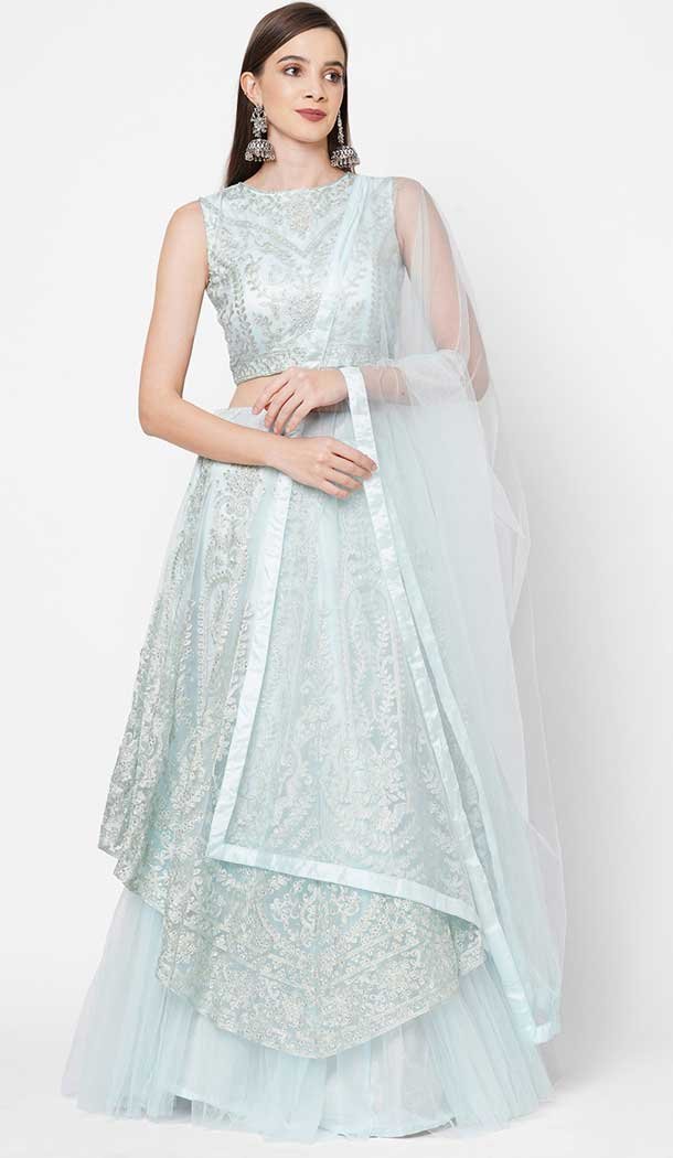 Sky Blue Color Net Function Wear Heavy Designer Plus Size Lehenga Choli -3862150219