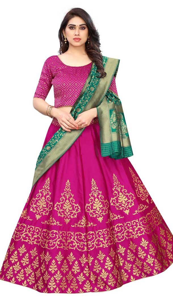 Rani Pink Color Silk Blend Function Traditional Plus Size Lehenga Choli -3864150223