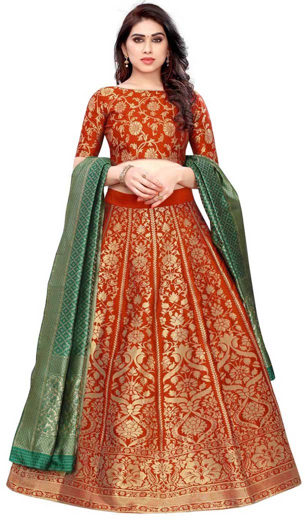 Fancy Orange Color Silk Blend Function Traditional Plus Size Lehenga Choli -3864150224