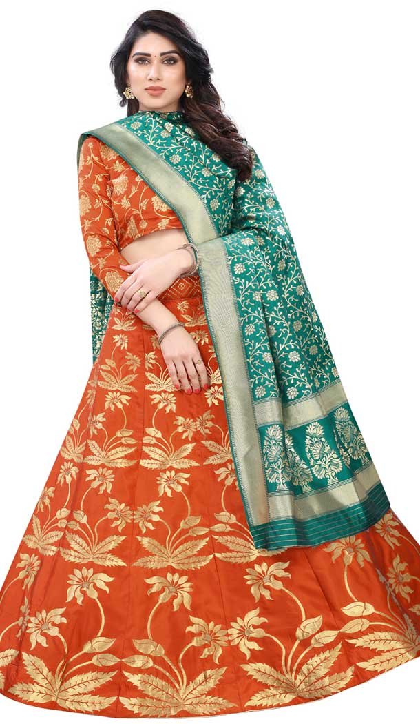 Majesty Orange Color Silk Blend Function Traditional Plus Size Lehenga Choli -3864150230