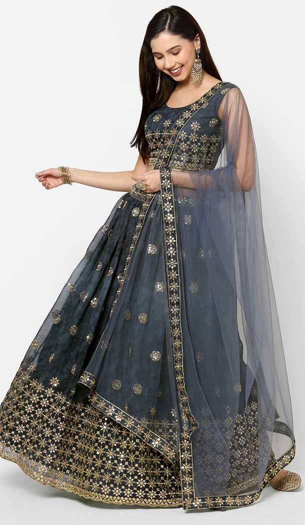 Navy Blue Color Georgette Diwali Festive Function Wear Women Lehenga Choli -3872150249