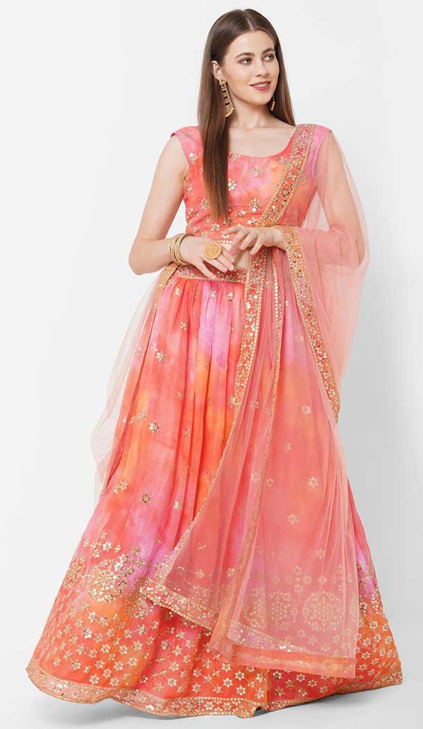 Peach Color Georgette Diwali Festive Function Wear Women Lehenga Choli -3872150250