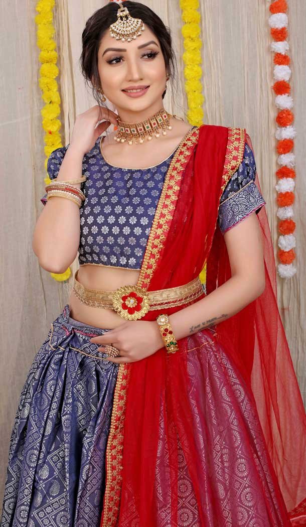 Blue Color Pure Silk Traditional Wear Diwali Special Lehenga Choli -3999150999