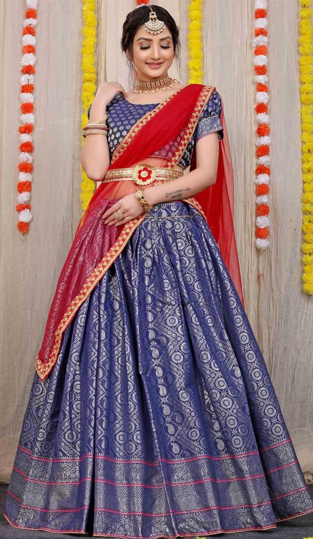 Blue Color Pure Silk Traditional Wear Diwali Special Lehenga Choli -3999150999