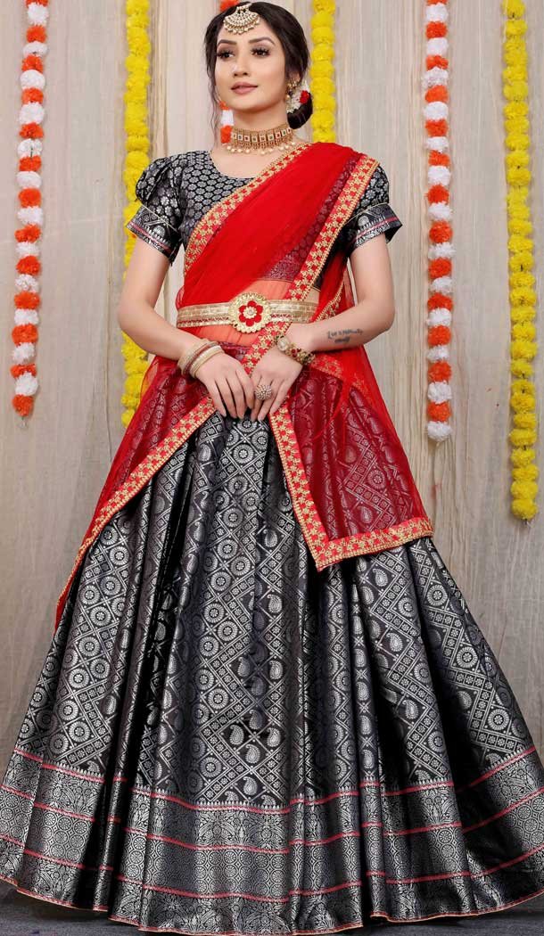 Enigmatic Black Color Pure Silk Traditional Wear Diwali Special Lehenga Choli -3999151000