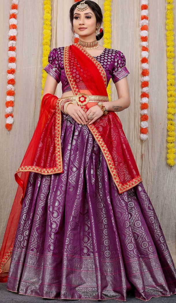 Purple Color Pure Silk Traditional Wear Diwali Special Lehenga Choli -3999151001