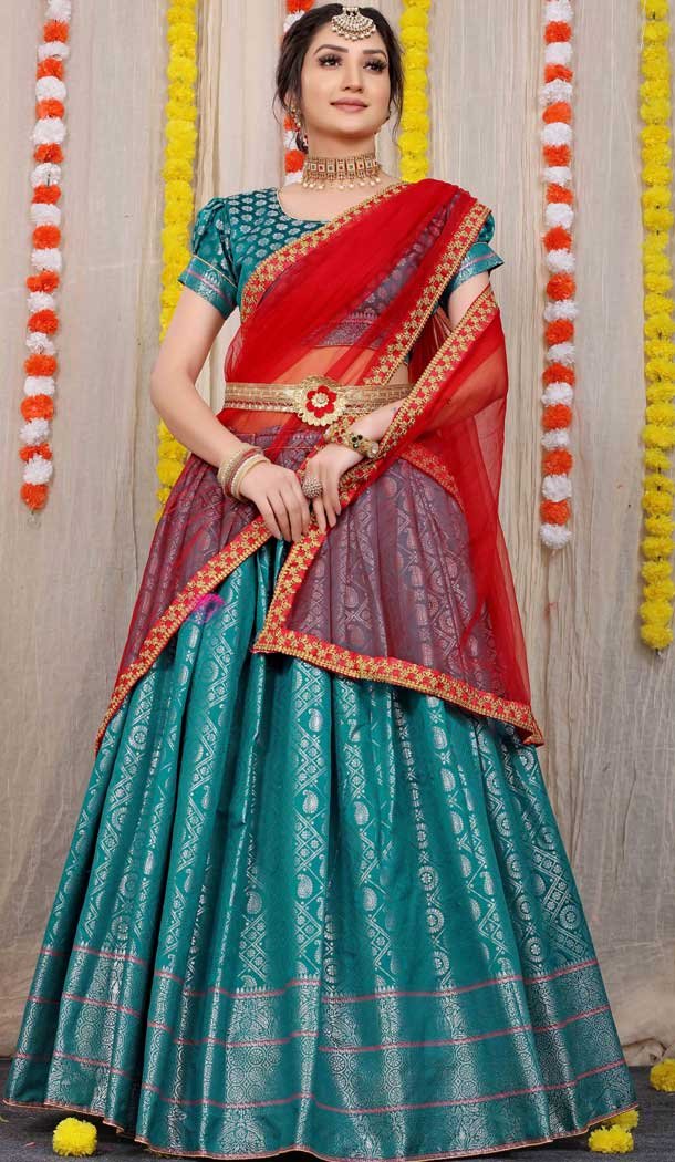 Rama Blue Color Pure Silk Traditional Wear Diwali Special Lehenga Choli -3999151004