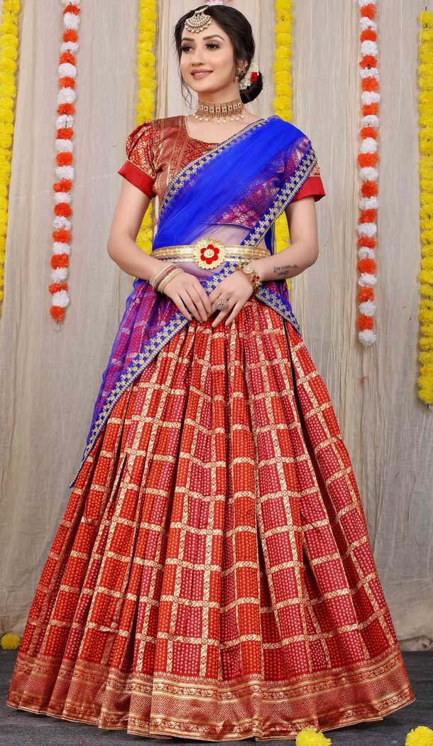 Majesty Rust Color Pure Silk Traditional Wear Diwali Special Lehenga Choli -3999151007