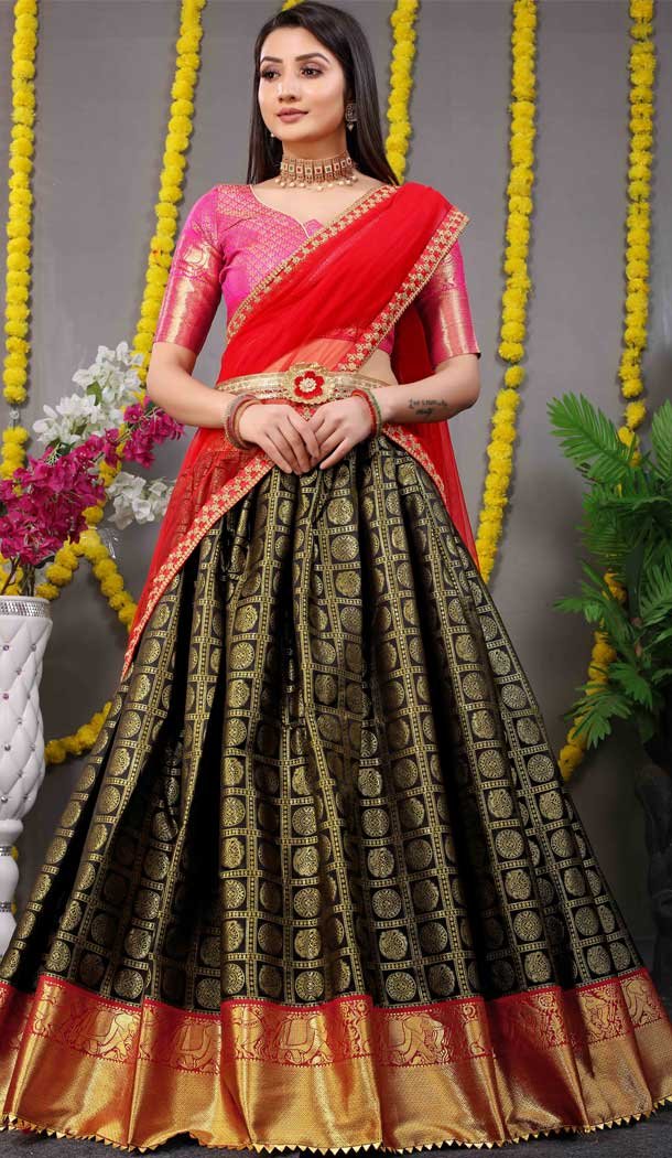 Black Color Pure Silk Zari Weaving Work Function Wear Lehenga Choli -4000151010