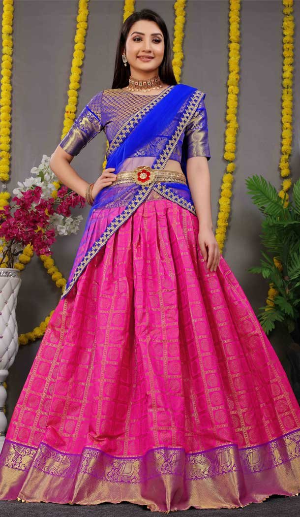 Pink Color Pure Silk Zari Weaving Work Function Wear Lehenga Choli -4000151011