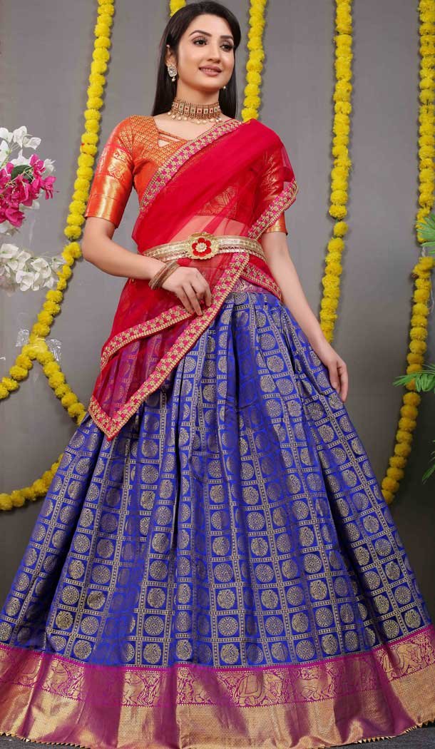 Blue Color Pure Silk Zari Weaving Work Function Wear Lehenga Choli -4000151014