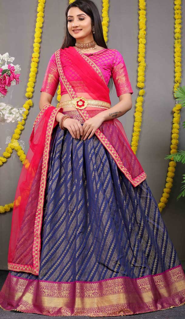 Pink Blue Color Pure Silk Zari Weaving Work Function Wear Lehenga Choli -4000151017