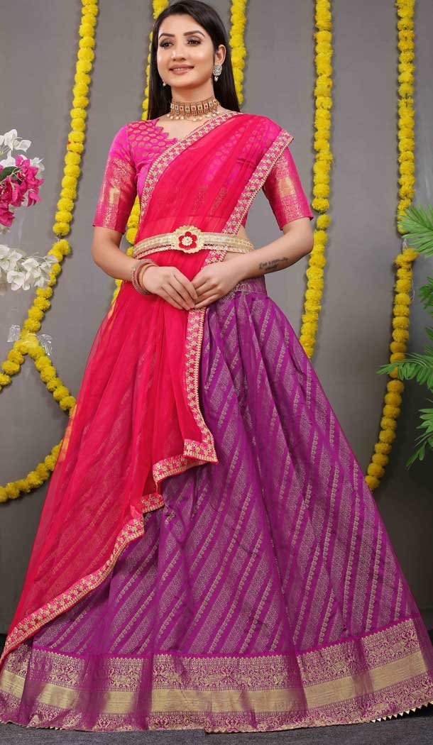 Purple Color Pure Silk Zari Weaving Work Function Wear Lehenga Choli -4000151018