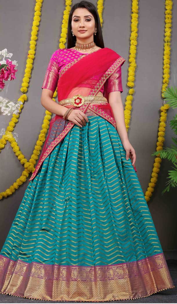 Pink Sky Blue Color Pure Silk Zari Weaving Work Function Wear Lehenga Choli -4000151026