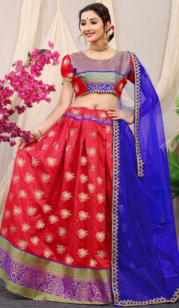 Tantalizing Red Color Pure Silk Traditional Festive Wear Lehenga Choli -4001151028