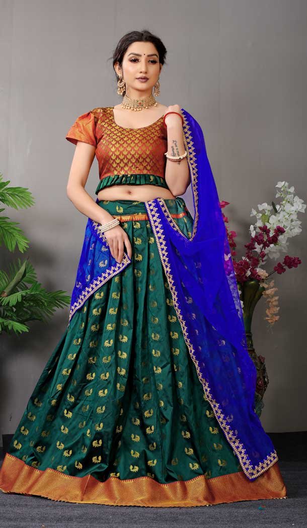 Teal Green Color Pure Silk Traditional Festive Wear Lehenga Choli -4001151031