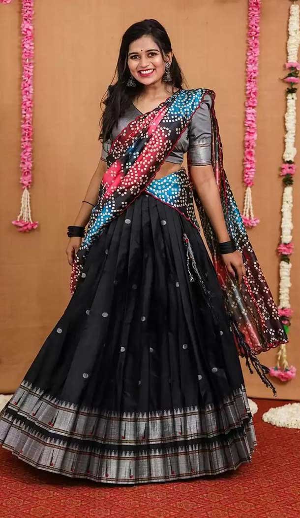 Diwali Festive Wear Black Color Pure Silk Traditional Lehenga Choli -4002151034