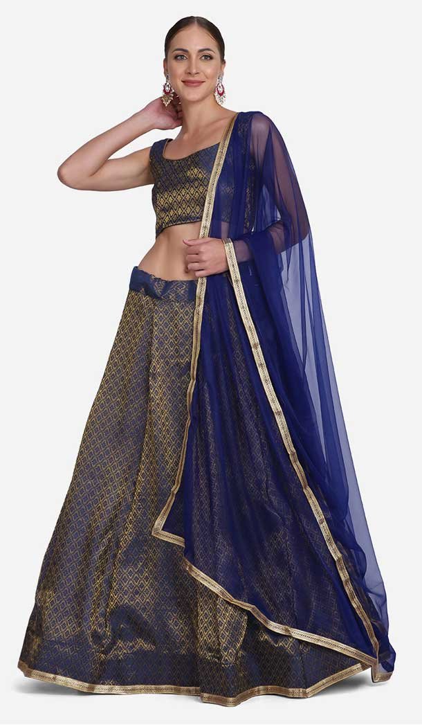 Jacquard Zari Woven Work Party Wear Women Lehenga in Rust Color -4380154088