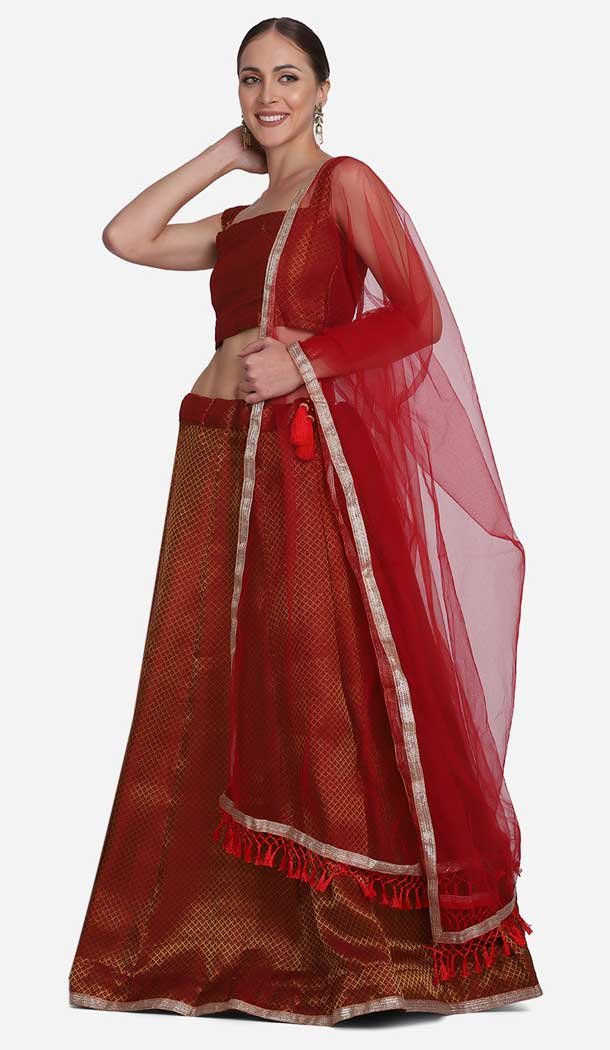 Jacquard Zari Woven Work Party Wear Women Lehenga Choli in Maroon -4380154092