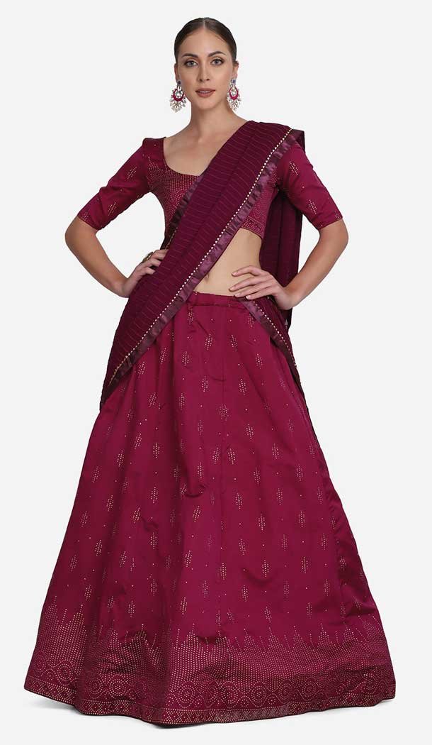 Taffeta Silk Foil Print Work Party Wear Women Lehenga Choli in Maroon -4380154094